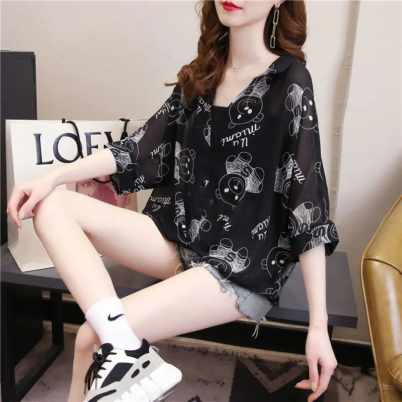 New Summer 2021 Chiffon Blouse Fashion Slim Pullover Shirt Bat Sleeve Chiffon Blouse Womens Shirts Polo Shirt Women