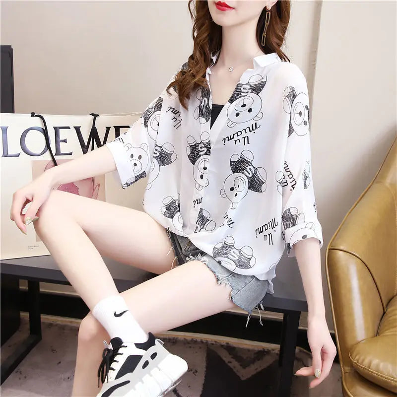 New Summer 2021 Chiffon Blouse Fashion Slim Pullover Shirt Bat Sleeve Chiffon Blouse Womens Shirts Polo Shirt Women