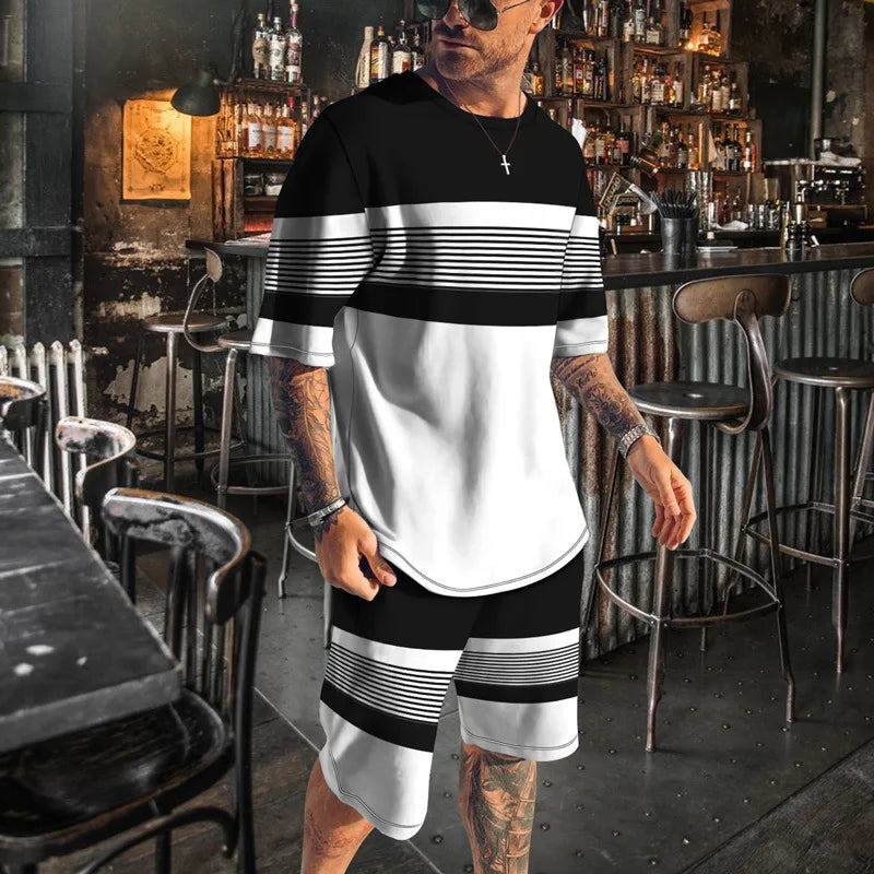 Summer Men's Tracksuit Sets 3D Printed Oversized Beach Jogging Casual Clothing Fashion Mens T-Shirt Shorts Breathable Sportswear