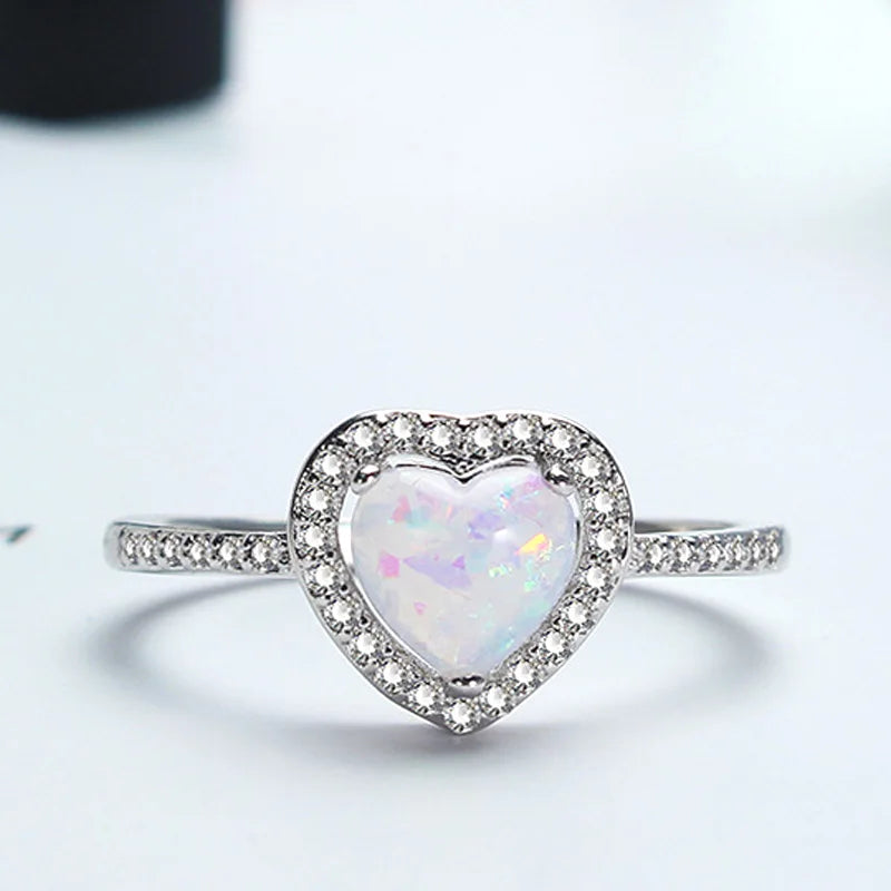 Elegant Opal Heartl Stone Crysta Ring for Aesthetic Girl Stainless Steel Rings for Women Trendy Ring Creative Finger Jewelry