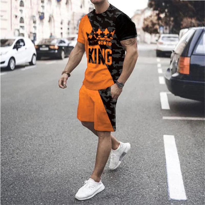 Summer Men's Tracksuit Sets 3D Printed Oversized Beach Jogging Casual Clothing Fashion Mens T-Shirt Shorts Breathable Sportswear