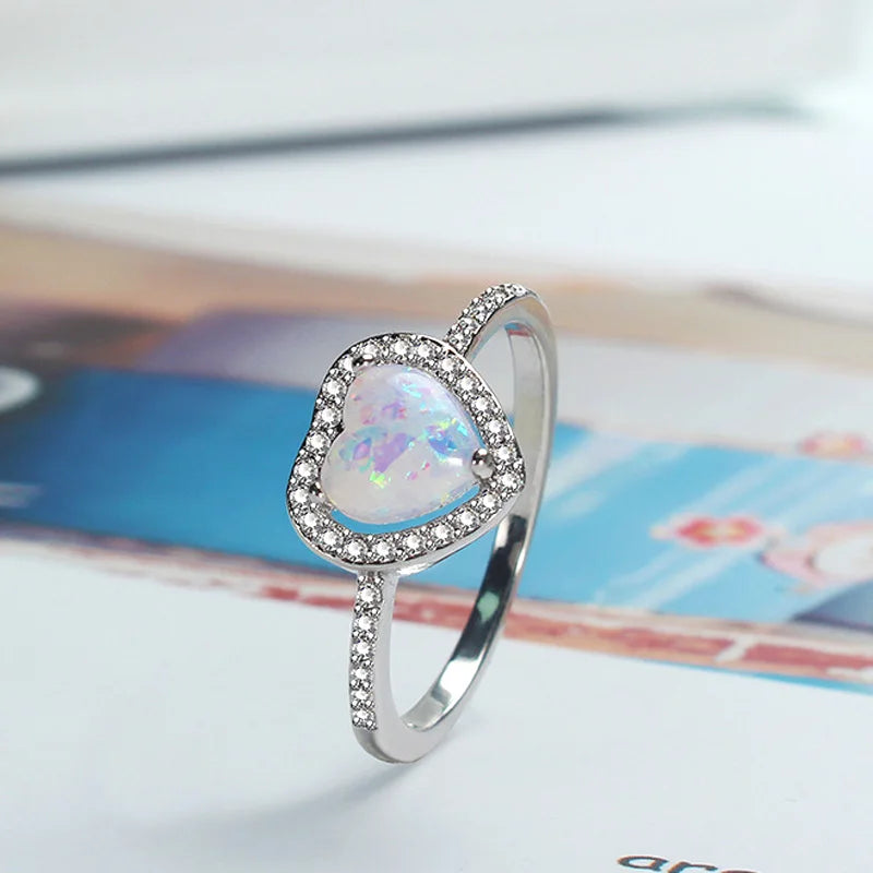 Elegant Opal Heartl Stone Crysta Ring for Aesthetic Girl Stainless Steel Rings for Women Trendy Ring Creative Finger Jewelry