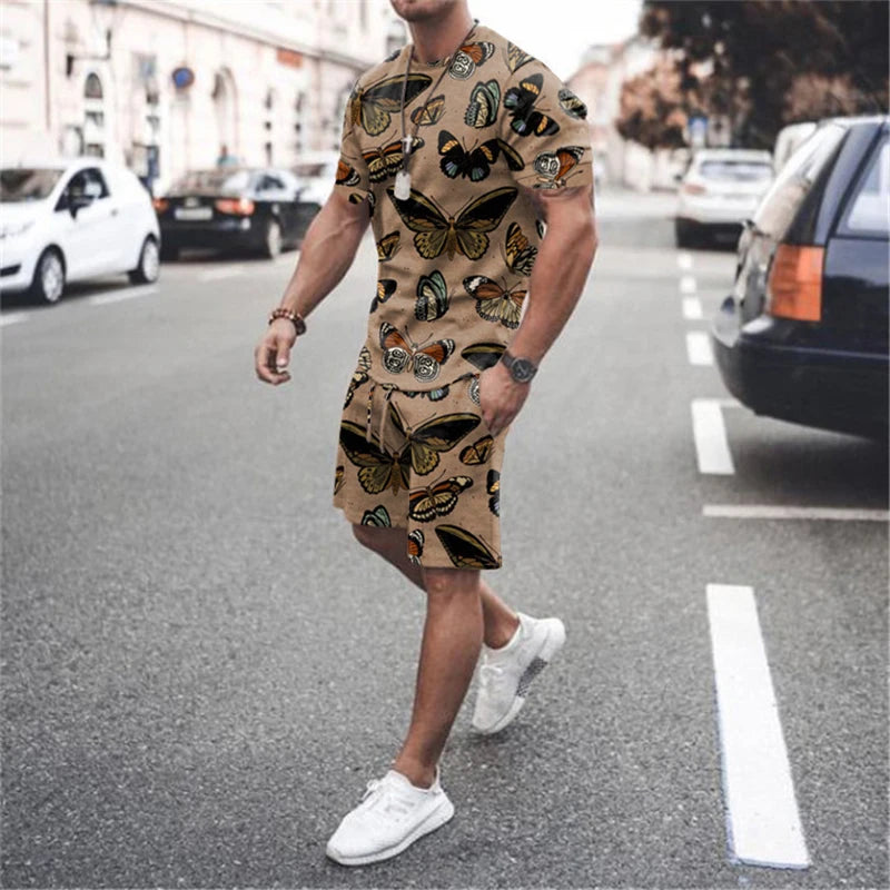 Summer Men's Tracksuit Sets 3D Printed Oversized Beach Jogging Casual Clothing Fashion Mens T-Shirt Shorts Breathable Sportswear