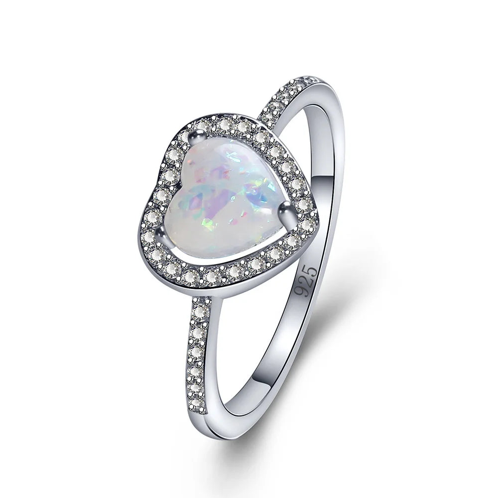 Elegant Opal Heartl Stone Crysta Ring for Aesthetic Girl Stainless Steel Rings for Women Trendy Ring Creative Finger Jewelry