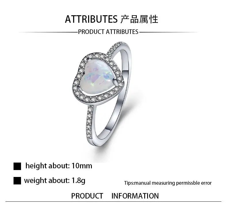 Elegant Opal Heartl Stone Crysta Ring for Aesthetic Girl Stainless Steel Rings for Women Trendy Ring Creative Finger Jewelry