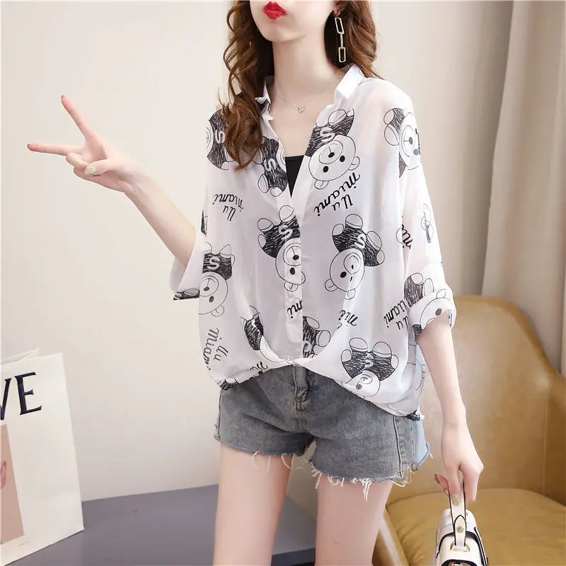 New Summer 2021 Chiffon Blouse Fashion Slim Pullover Shirt Bat Sleeve Chiffon Blouse Womens Shirts Polo Shirt Women